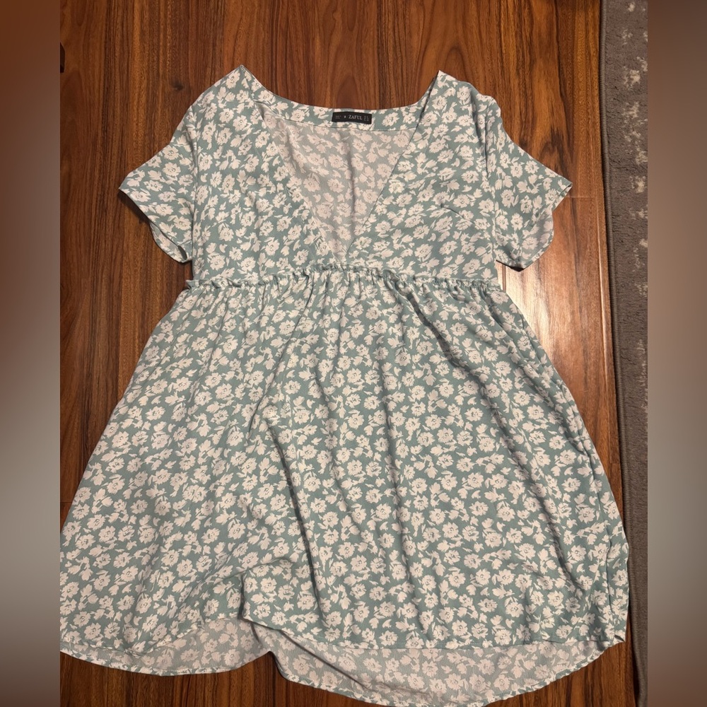 Zaful Teal and White Floral Dress